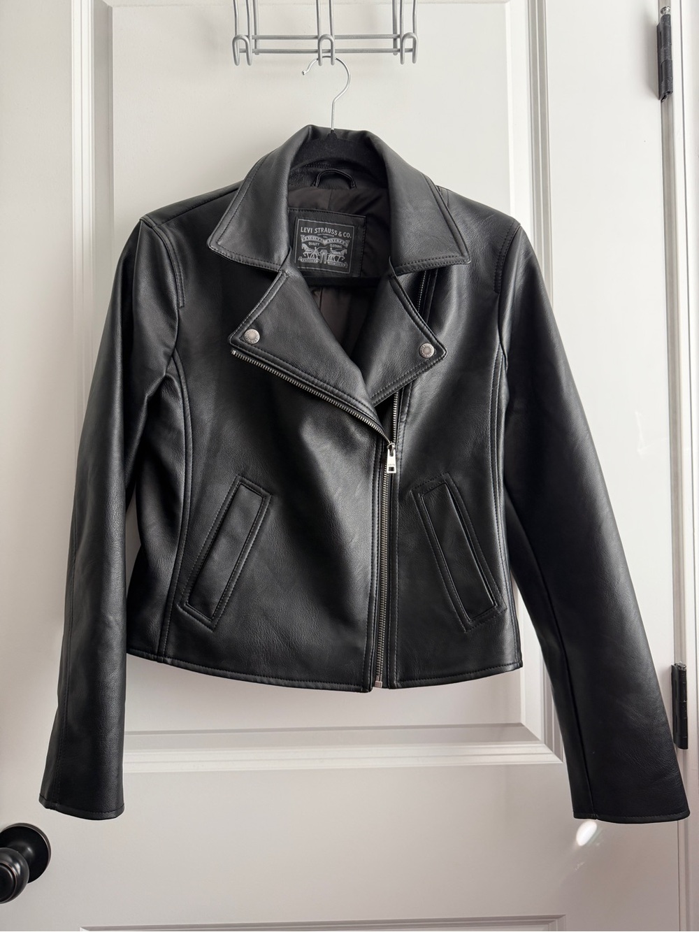 Levi's Black Faux Leather Moto Jacket with Notch Collar